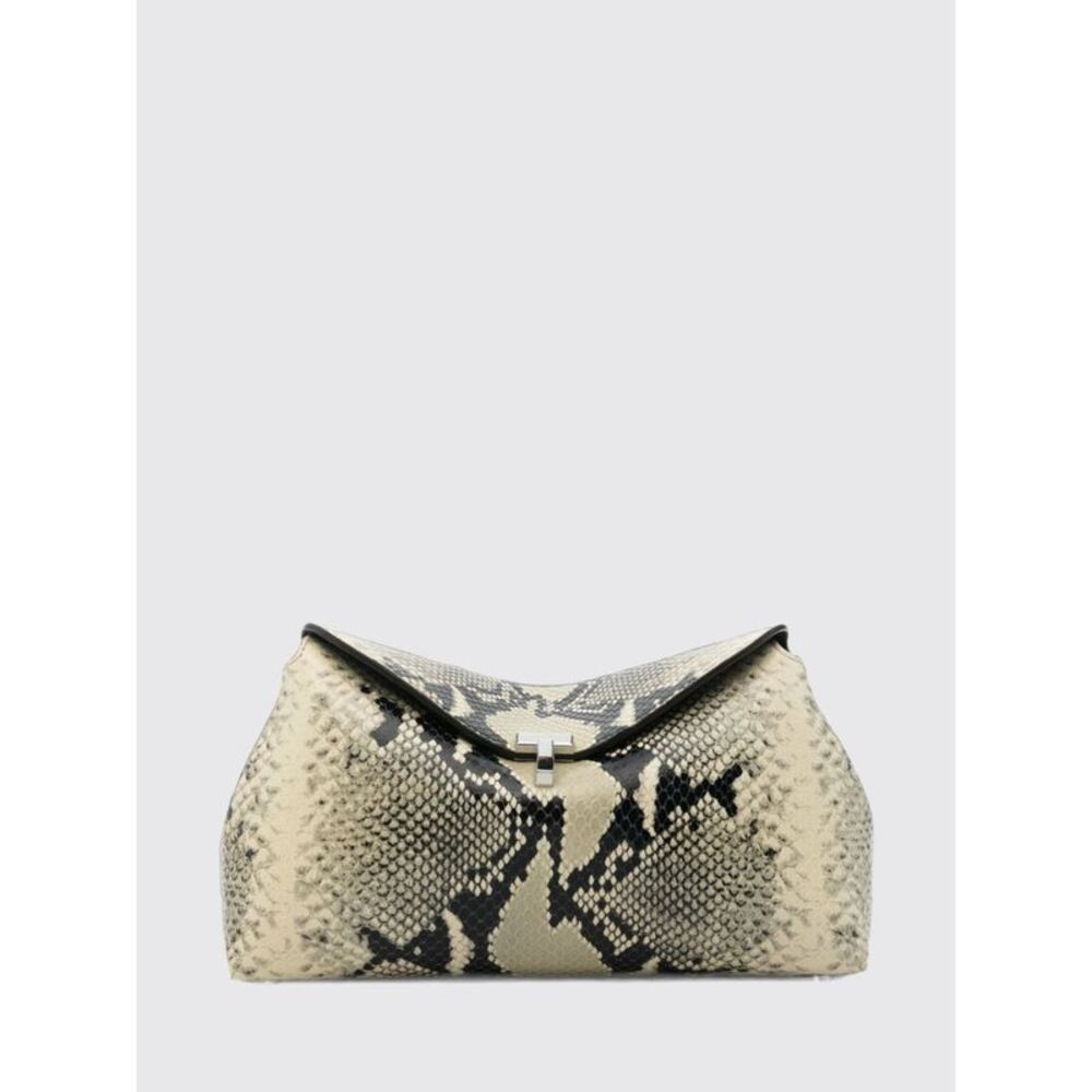 Toteme Women T-Lock Python-Print Leather Clutch With Metal Closure Toteme